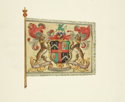 Banner dos Barbeiros e Cirurgiões, com a inscrição "De Praescientia Dei", c.1833 (lápis, aguarela e corpóreos sobre papel) de Joseph Manning