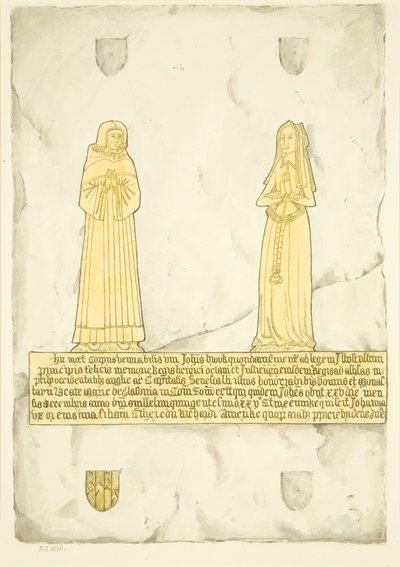 Latão de John Brooke e sua esposa em St Mary Redcliffe (aguarela sobre papel) de Joseph Manning