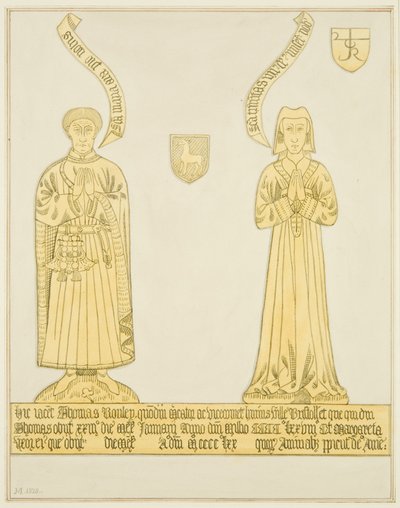 Latão de Thomas Rowley e esposa no corredor central da Igreja de São João (aguarela sobre papel) de Joseph Manning