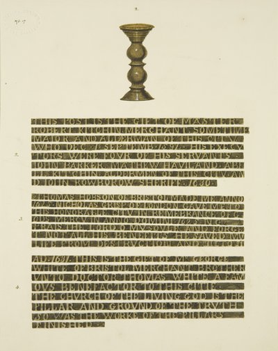 Pilar de Bronze (Pregos) No. 2, com inscrições dos No. 2, 3 e 4 (lápis e aguarela sobre papel) de Joseph Manning