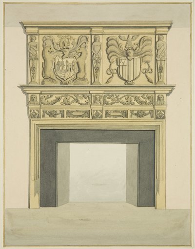 Peça de chaminé na antiga residência de Sir John Knight, Temple Street (aguarela sobre papel) de Joseph Manning