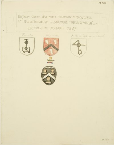 Capas de Armas no túmulo de Framton [Frampton] 1357 (lápis e aguarela sobre papel) de Joseph Manning