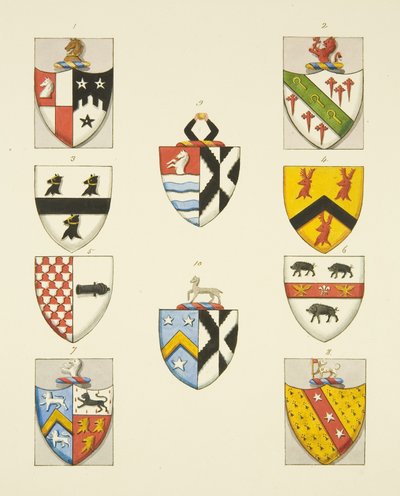 Escudos de armas de monumentos da Igreja de São Tomás (aguarela sobre papel) de Joseph Manning