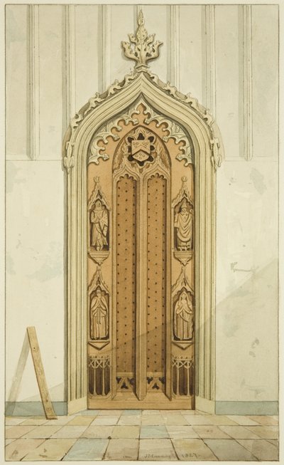 Portas feitas por Clarke, em cada lado do altar de São Marcos (aguarela sobre papel) de Joseph Manning