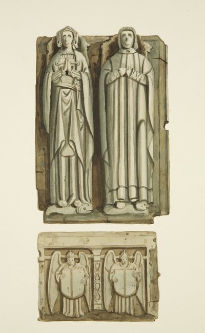 Efígies sobre o túmulo de Thomas Rowley e sua esposa na cripta da Igreja de São João (aguarela sobre papel) de Joseph Manning