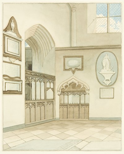Fim do transepto sul da Catedral de Bristol (aguarela sobre papel) de Joseph Manning