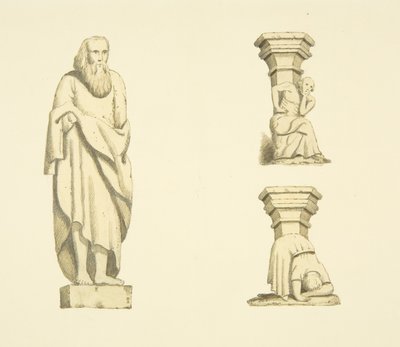 Figura e duas treliças em nichos da Torre de Santa Maria Redcliffe (aguarela sobre papel) de Joseph Manning