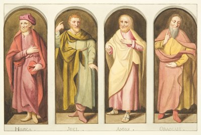 Quatro profetas menores pintados no lado oeste da tela, dividindo a nave do coro da Catedral de Bristol (aquarela sobre papel) de Joseph Manning