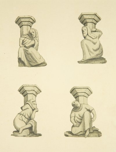 Quatro treliças na torre (originalmente estátuas de suporte) de St Mary Redcliffe (aguarela sobre papel) de Joseph Manning