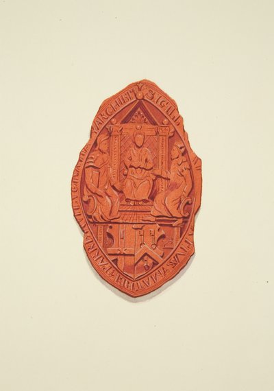 Frente do Selo de Matthew Parker, Arcebispo de Cantuária, à Vontade de Thomas Alyce, Comerciante de Joseph Manning