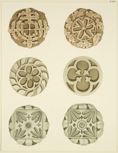 Pedras da virilha (chefes) no tecto de St Mary Redcliffe (aguarela sobre papel) de Joseph Manning