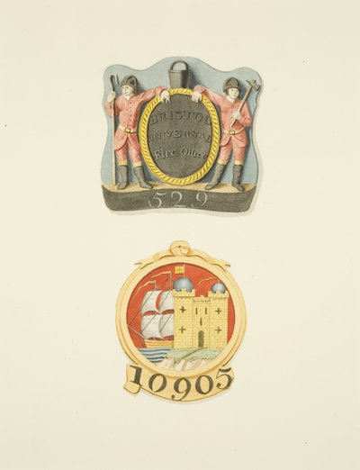 Crachás ou marcas de fogo da Bristol Universal e dos Bombeiros de Bristol de Joseph Manning