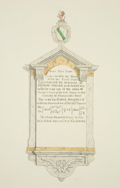 Monumento a George Weare e sua esposa na Igreja de São Tomás (aguarela no papel) de Joseph Manning