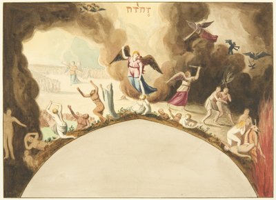 Pintura encontrada sobre porta em tela sob o sótão do órgão da Catedral de Bristol (aquarela sobre papel) de Joseph Manning