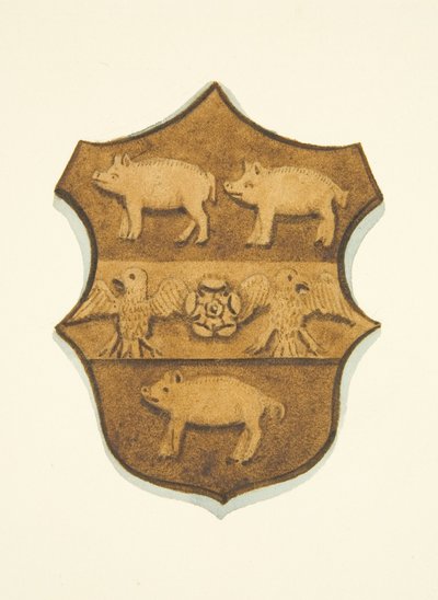 Os braços de Paul Bush esculpidos em carvalho no Trono Episcopal da Catedral de Bristol (lápis e aguarela sobre papel) de Joseph Manning
