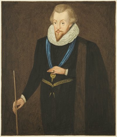 Retrato na Casa do Conselho de Robert Cecil, Conde de Salisbury (aguarela sobre papel) de Joseph Manning