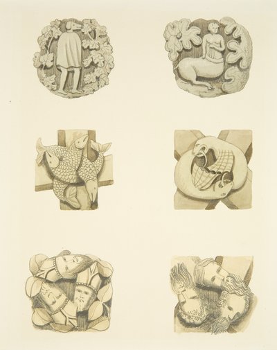 Seis pedras de virilha no teto ao entrar na porta norte da Catedral de Bristol (aquarela sobre papel) de Joseph Manning