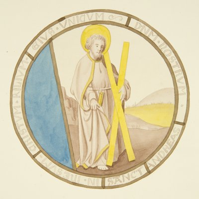 Vidro manchado na janela da capela privada do Palácio do Bispo: Santo André (aguarela sobre papel) de Joseph Manning
