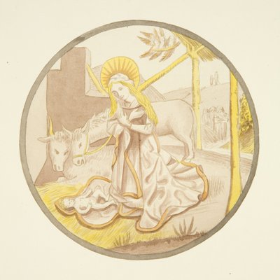 Vidro manchado na janela da capela privada do Palácio do Bispo: A Natividade (aguarela sobre papel) de Joseph Manning