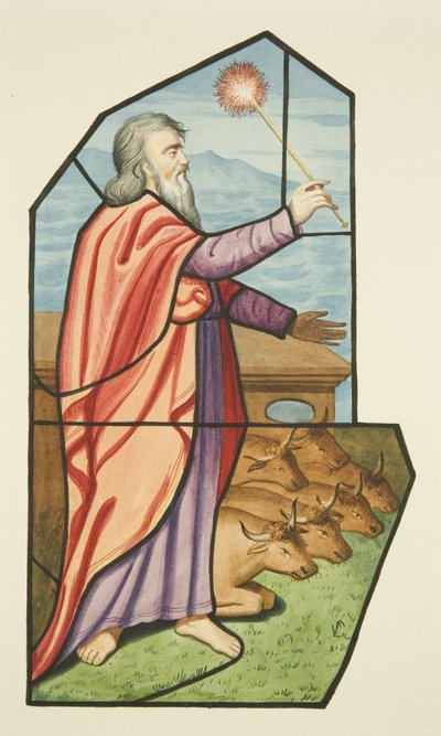 Janela de vidro manchado, provavelmente mostrando Moisés, St Michael