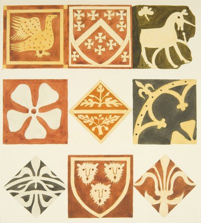 Azulejos na sala da sacristia e várias partes do chão da Catedral de Bristol (aguarela sobre papel) de Joseph Manning