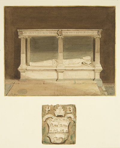 Túmulo do Bispo Paul Bush e brasão na Catedral de Bristol (aguarela sobre papel) de Joseph Manning