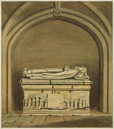 Túmulo de Thomas Rowley e sua esposa na cripta da Igreja de São João (aguarela sobre papel) de Joseph Manning