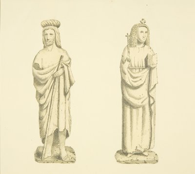 Duas figuras em nichos da Torre de Santa Maria Redcliffe (aguarela sobre papel) de Joseph Manning
