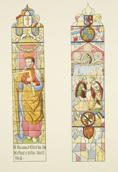 Dois vitrais que formam o vitral do altar de São Marcos, um de São Tomás (aguarela sobre papel) de Joseph Manning