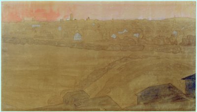 Silhueta da cidade de Darmstadt com a torre do casamento de Joseph Maria Olbrich