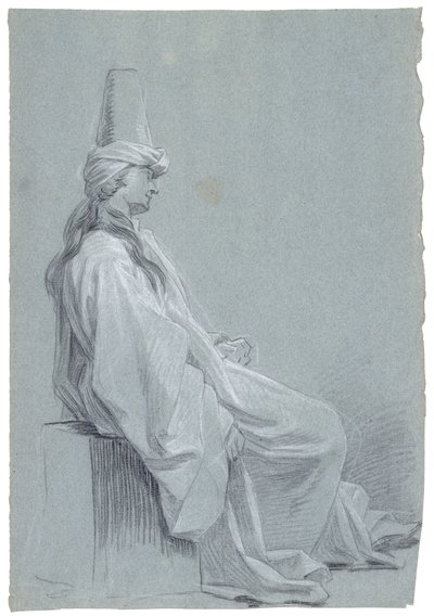Um jovem sentado em trajes orientais, 1748 (giz sobre papel) de Joseph Marie Vien