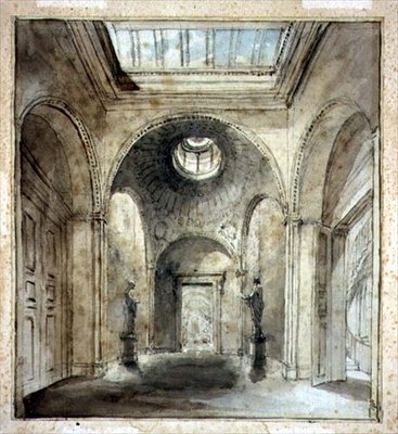 A ante-sala da galeria de esculturas de Sir Francis Chantrey em 30 Belgrave Place desenhada por Sir John Soane (1753-1837) (aguarela e lápis sobre papel) de Joseph Michael Gandy