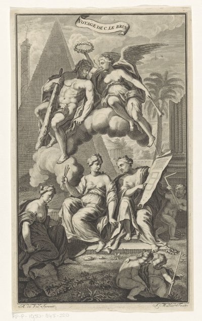 Hércules coroado por Vitória Voyage de C. le brun (título no objeto) Página de rosto para: Cornelis de Bruyn, Voyage au Levant, 1700 de Joseph Mulder