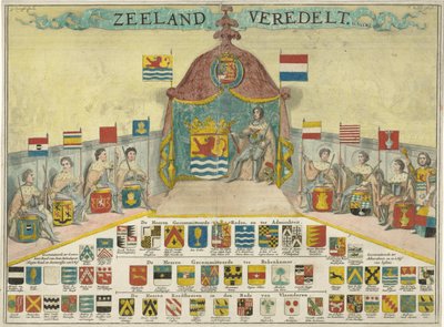 Armas e nomes dos Conselhos Comprometidos da Zelândia e as cidades da Zelândia Raças da Zelândia (título no objeto) de Joseph Mulder