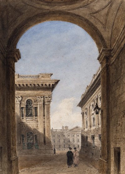 Portão de Canterbury e Christ Church Quad, Oxford, 1833 (wc no papel) de Joseph Murray Ince