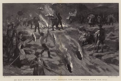 Um velho costume nos Alpes austríacos, arremessando as Fiery Wheels descendo a colina de Joseph Nash