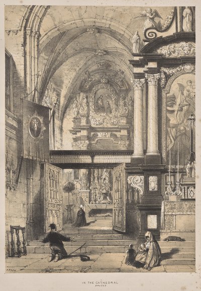 Arquitetura da Idade Média: Na Catedral, Bruges de Joseph Nash