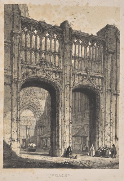 Arquitetura da Idade Média: Catedral de Rouen, entrada norte de Joseph Nash