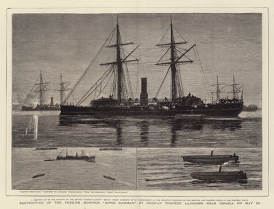 Destruição do monitor turco Hifse Rahman por russo Torpedo lança perto de Ibraila em 26 de maio de Joseph Nash