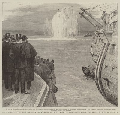 Lord George Hamilton&39;s Reception dos membros do parlamento em Portsmouth Dockyard, disparando uma mina pelo contato de Joseph Nash