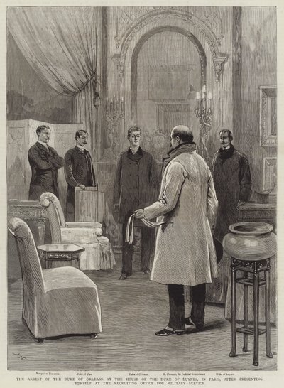 A prisão do Duque de Orleães na Casa do Duque de Luynes, em Paris, depois de se apresentar no Gabinete de Recrutamento para o Serviço Militar de Joseph Nash