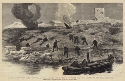 O Bombardeio de Alexandria, Landing Party do HMS Invincible, sob o Tenente Barton R Bradford e o Tenente de Bandeira, o Honorável Hedworth Lambton, que está destruindo armas em Fort Mex de Joseph Nash