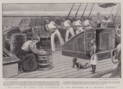 A crise em Samoa, as dificuldades dos refugiados em um navio de guerra britânico de Joseph Nash