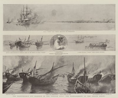 A perturbação do Bahrein no Golfo Pérsico, o bombardeio do pirata Dhows de Joseph Nash