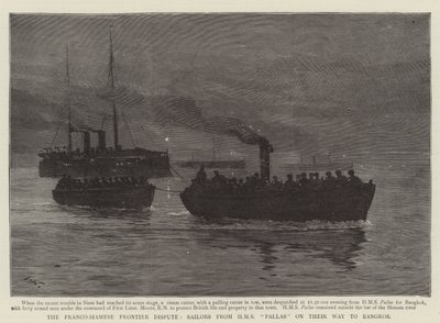 A disputa de fronteira franco-siamesa, marinheiros do HMS Pallas a caminho de Bangkok de Joseph Nash