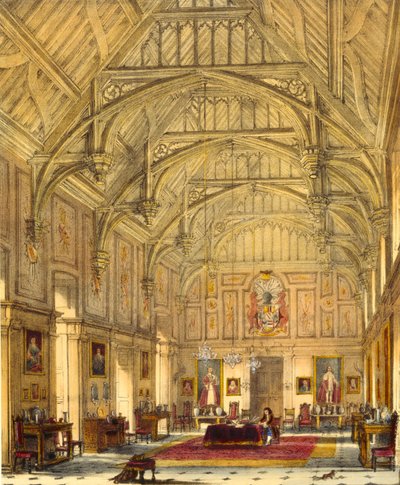 O Grande Salão, Biddington, Surrey, 1600, de &39;Arquitetura da Idade Média&39;, 1838 de Joseph Nash