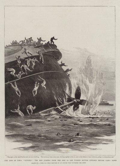 A perda de HMS Victoria, os homens pulando do navio quando ela virou de baixo para cima antes de descer de Joseph Nash