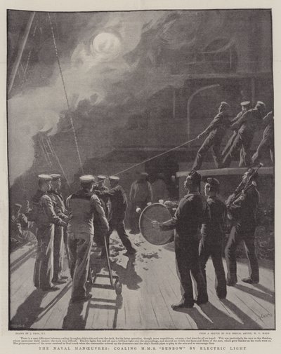 As manobras navais, coalescendo HMS Benbow pela luz elétrica de Joseph Nash