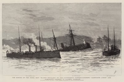 O Naufrágio do Navio Rebelde Blanco Encalada pelos Torpedeiros do Governo Almirante Lynch e Almirante Condell, no Porto de Caldera de Joseph Nash