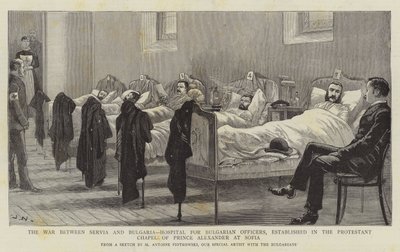 A guerra entre Servia e a Bulgária, Hospital dos Oficiais Búlgaros, estabelecida na Capela Protestante do Príncipe Alexandre em Sofia de Joseph Nash